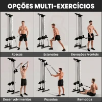 SPORTNOW Máquina de Polias de Parede Ajustável em 15 Posições Multifunções para Ginásio e Casa 62x60x200 cm Preto(m-4)