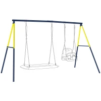 AIYAPLAY Balançoire portique pour enfant avec double balançoire cadre en acier, pour 3-8 ans, 260x160x178cm bleu(m-11)