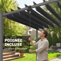 Outsunny Pergola Tonnelle de Jardin avec Toit à Lames Orientables 0-90° Grande Capacité 11 Personnes UV50+ 572x298x220cm Gris(m-6)