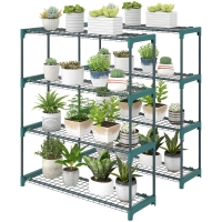 Outsunny Lot de 2 Étagères à Plantes 4 Niveaux Intérieur Extérieur, Supports pour Plantes en Métal, 90 x 28 x 104 cm, Vert