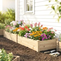 Outsunny Pat pentru Grădină Ridicat din Lemn de Brad cu Fund Deschis și 2 Secțiuni Separate, 244x61,5x27cm(m-9)