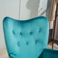 Homcom Fotoliu Catifea Albastra – Pivotant cu Cotiere & Reglabil(m-16)