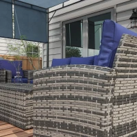Outsunny 6 Pieces Rattan Garden Furniture Set, 7 Seater Wicker Outdoor Furniture Set with Storage Tea Table & Side Table, Sectional Garden Sofa Set with Cushions, Navy Blue(m-8)