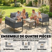 Outsunny Salon de jardin extérieur d'angle modulable 6 personnes, canapés, table basse et coussins, gris foncé(m-4)