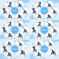 HOMCOM Triciclu Pătuț pentru Copii cu Mâner, Parasolar Reglabil și Centură de Siguranță, Albastru Închis(m-14)