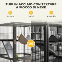 PawHut Gabbia per Piccoli Animali a 4 Livelli con Rampe, Piattaforme, Amaca e Ruote, 52x52x115 cm, Grigio(m-8)