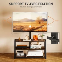 HOMCOM Meuble TV avec support pour téléviseurs de 32-70 pouces, étagères ouvertes, angle ajustable 35°, 108x41x135cm, marron(m-4)