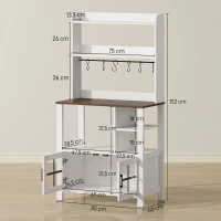 HOMCOM Alacena de Cocina con 6 Ganchos para Tazas 2 Puertas de Vidrio Estantes Abiertos 80x40x152 cm Blanco(m-3)