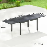 Outsunny Table de Jardin Extensible Grande Capacité 6-10 Personnes avec Rallonge 135-270cm pour Jardin et Balcon Aluminium Gris(m-3)