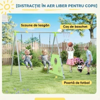 AIYAPLAY Set de Jocuri pentru Copii 3 în 1 cu Leagăn de Grădină, Coș și Poartă de Fotbal, 238x180x182 cm, Verde și Gri(m-8)