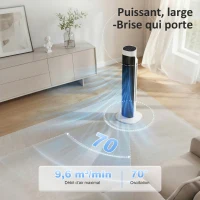 HOMCOM Ventilateur colonne, ventilateur tour pour chambre, oscillant 70°, écran LED, télécommande, minuterie 12H, blanc et noir(m-5)
