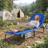 Outsunny Tumbona Plegable con Respaldo Regulable en 4 Posiciones Tumbona de Jardín con Orificio de Lectura Almohada Marco Metálico y Tela Oxford para Playa Terraza Carga 120 kg 190x56x28 cm Azul(m-9)