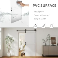 HOMCOM 183cm Sliding Barn Door Kit, Sliding Door with Track, Hardware, Upgraded Rollers and Floor Guide, Handle, White(m-4)