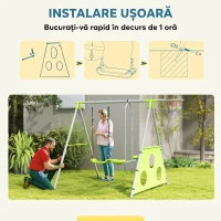 AIYAPLAY Set de Jocuri pentru Copii 3 în 1 cu Leagăn de Grădină, Coș și Poartă de Fotbal, 238x180x182 cm, Verde și Gri(m-9)