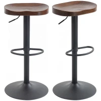 HOMCOM Tabourets de Bar Lot de 2 Réglables Pivotants Chaises de Cuisine avec Siège en Bois d'Orme Marron Foncé(m-1)