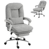 HOMCOM Ergonomischer Bürostuhl, neigbarer Samt-Bürosessel mit Lendenstütze, höhenverstellbar, Hellgrau(m-8)