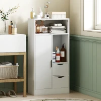 HOMCOM Meuble de salle de bain, meuble de rangement étroit avec 2 tiroirs, compartiments ouverts, 50x25x100cm, blanc(m-2)