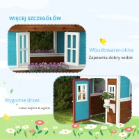 Drewniany domek dla dzieci z oknem, kwietnikiem i drzwiami(m-7)