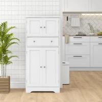 HOMCOM Armoire de cuisine buffet cuisine avec placards, étagères réglables, tiroir, 60 x 30 x 128 cm, blanc(m-10)