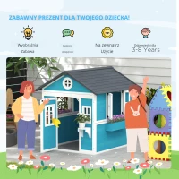 Drewniany domek dla dzieci z oknem, kwietnikiem i drzwiami(m-6)