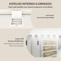 HOMCOM Espelho para Joias com Luz LED Montado na Parede ou na Porta com Fechadura Espelho de Corpo Inteiro 2 Gavetas Branco(m-5)