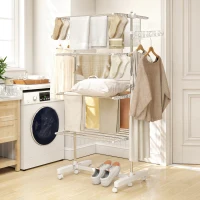 HOMCOM Séchoir à linge étendoir pliable ailes latérales utilisation intérieure et extérieure 142 x 55 x 172 cm 4 niveaux blanc(m-10)