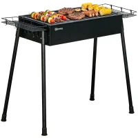 Outsunny Barbecue a Carvão com 2 Grelhas de Aço Inoxidável Portátil com 2 Prateleiras para Temperos com Ganchos 77x30x70 cm Preto(m-10)