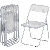 HOMCOM Lot de 4 chaises pliantes en acrylique et acier, chaises pliantes portables pour maison, salle à manger, transparentes
