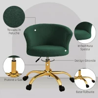 Vinsetto Sedia da Ufficio Girevole in Velluto Teddy, Struttura Acciaio, Altezza Regolabile, Portata 120kg, Verde Scuro(m-5)