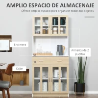 HOMCOM Alacena de Cocina con 4 Puertas de Vidrio Encimera Abierta Cajón Estantes Ajustables 80x40x180 cm Blanco y Natural(m-4)