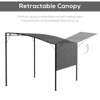 Outsunny 3 x 2.5m Patio Metal Gazebo Door Window Awning Wall Mount Metal Outdoor Shelter Charcoal Grey(m-4)