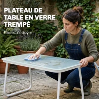 Outsunny Salon de Jardin 4 Pièces avec Canapé 2 Places, 2 Fauteuils et Table, en Acier Textilène Verre Trempé, 112x73x74 cm, Kaki(m-6)