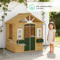 AIYAPLAY Casetta da Giardino per Bambini in Legno di Abete con Finestre, 2 Fioriere, Porta e Tetto, 3-8 Anni, Marrone(m-3)
