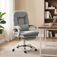 HOMCOM Scaun birou ergonomic, fotoliu de birou înclinabil din velur cu suport lombar, înălțime reglabilă, gri deschis(m-6)