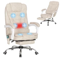 Vinsetto Fauteuil de bureau massant et chauffant, chaise de bureau, hauteur réglable, dossier inclinable, 65x70x111-119cm, crème(m-11)