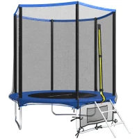 SPORTNOW Cama Elástica Exterior Ø183 cm Trampolín para Niños de +6 Años Adultos con Red de Seguridad Escalera de 2 Peldaños Azul(m-11)