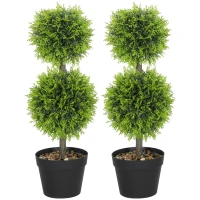 HOMCOM Lot de 2 plantes artificielles décoratives, boules de buis artificiel 60 cm avec pot, plastique, vert(m-1)