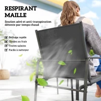 Outsunny Salon de Jardin Extérieur pour 6 Personnes, Table de Patio Effet Bois et Chaises avec Assise en Maille Respirante, Cadre en Acier Galvanisé, Noir(m-5)