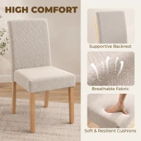 HOMCOM Eetkamerstoelen in een set van 2, moderne linnen stoelen met gewatteerde zitting en rugleuning, poten van rubberboomhout(m-6)