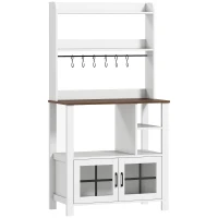 HOMCOM Alacena de Cocina con 6 Ganchos para Tazas 2 Puertas de Vidrio Estantes Abiertos 80x40x152 cm Blanco(m-1)