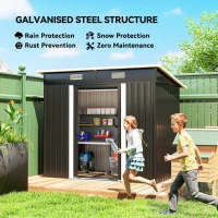 Outsunny 7 x 4ft Outdoor Storage Shed with Foundation Kit, Lean to Metal Garden Shed for Log, Rubbish Bin, Tool, Bike, Black(m-4)