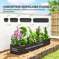 Outsunny Jardinière carré potager de jardin en acier galvanisé modulable pour légumes plantes fleurs, 240 x 62 x 30 cm gris foncé(m-4)