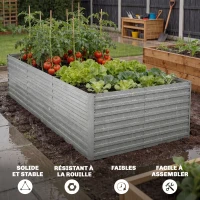 Outsunny Jardinière extérieure, jardinière surélevée galvanisée bordure de sécurité et fond ouvert 240 x 120 x 60 cm gris argenté(m-5)