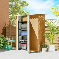 Outsunny Capanno Porta Attrezzi in Metallo con Tetto Inclinato e Porta Bloccabile, 142x86x189 cm, Giallo(m-2)