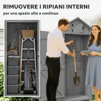 Outsunny Capanno da Giardino Porta Attrezzi in Legno Impermeabile, 77x54.2x179cm - Grigio(m-5)
