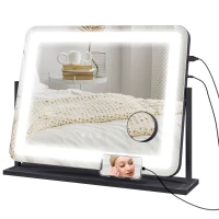 HOMCOM Miroir Lumineux LED intensité 3 modes d'éclairage, grossissement 10X, port de charge USB, touche tactile 62,5 x 52 cm(m-11)