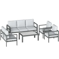 Outsunny 5 Pieces Aluminium Garden Furniture Set with Olefin Cushions, Extra Deep Outdoor Garden Sofa Set, Dark Grey(m-1)