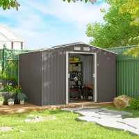Outsunny Abri de jardin 5,4 m² 2,77 x 1,95 x 1,92 m kit de fondation porte coulissante ventilations acier galvanisé, gris(m-10)