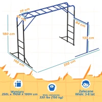 AIYAPLAY Wieża wspinaczkowa na zewnątrz z drążkiem do podciągania i wspinania dla dzieci 3-8 lat, do 150 kg, 250x190x180 cm, czarna(m-3)