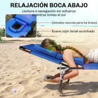 Outsunny Tumbona Plegable con Respaldo Regulable en 4 Posiciones Tumbona de Jardín con Orificio de Lectura Almohada Marco Metálico y Tela Oxford para Playa Terraza Carga 120 kg 190x56x28 cm Azul(m-4)